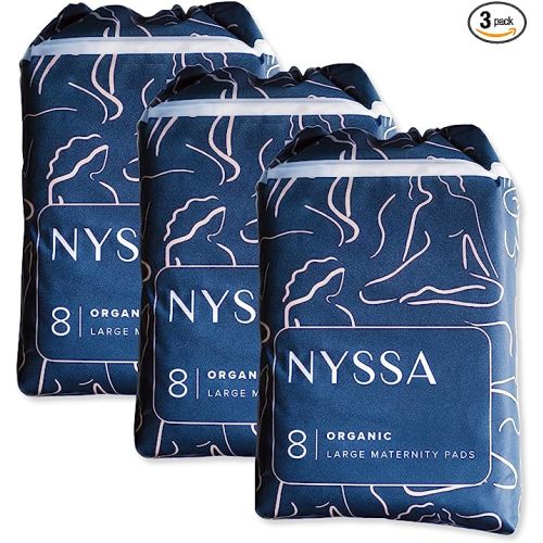 Nyssa Postpartum Pads – Ultra-Absorbent Organic Cotton, 16” Long, Extra-Wide | 32× More Absorbent | Gentle for Sensitive Skin (3 Pack, 24 Pads Total)
