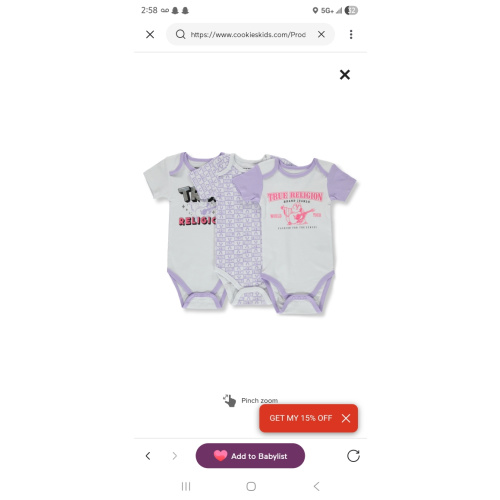 True Religion Baby Girls' 3-Pack Bodysuits