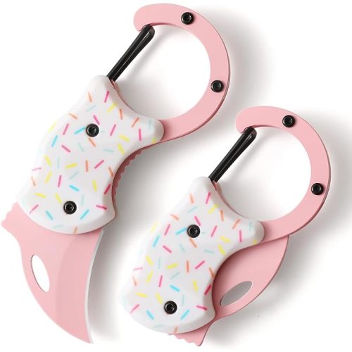 Pink Pocket Knife for Women Men,Cute Keychain Box Cutter，Mini EDC Knives for Everyday Carry,Folding Utility Knife with Creative Ice Cream Design,Ideal Gifts for Women（Ice Cream）