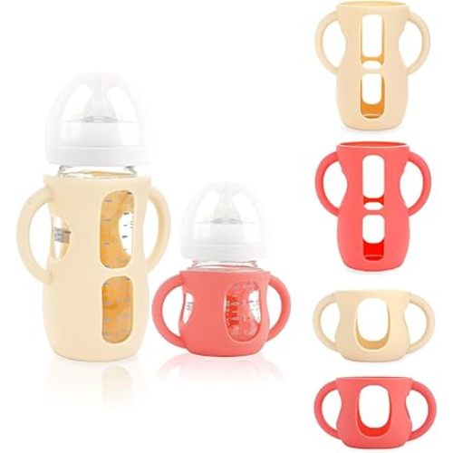 4-Pack Silicone Sleeves for Philips Avent Glass Bottles, BPA-Free Drop-Resistant Baby Bottle Sleeves with Handles, Compatible with Philips Avent Natural Glass Baby Bottles (4 & 8 oz)