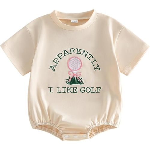 BULINGNA Newborn Baby Girl Summer Romper Short Sleeve Apparently I Like Golf Embroidery Bodysuit Golf Onesie
