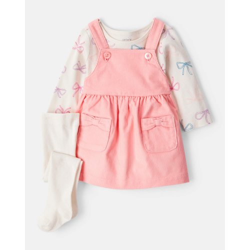 Baby Girl 3-Piece Bow Heart Print Long-Sleeve Dress Set - Ivory/Pink | Carter's