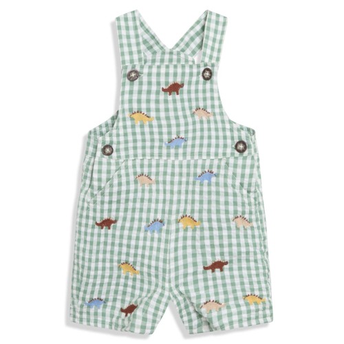 Dino Embroidered Cotton Overalls, 18-24M