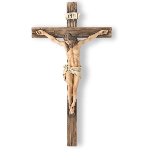 BC Catholic Crucifix Wall Cross, 14"H Jesus Statue Cross for Wall