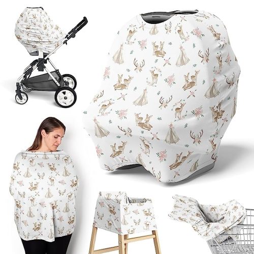 Amazon.com: Sweet Jojo Designs Woodland Deer Floral Girl Infant Baby Car Seat Cover Nursing Breastfeeding Shopping Cart Stroller Canopy Blush Pink Mint Green Boho Watercolor Bohemian Forest Animal Shabby Chic : Baby