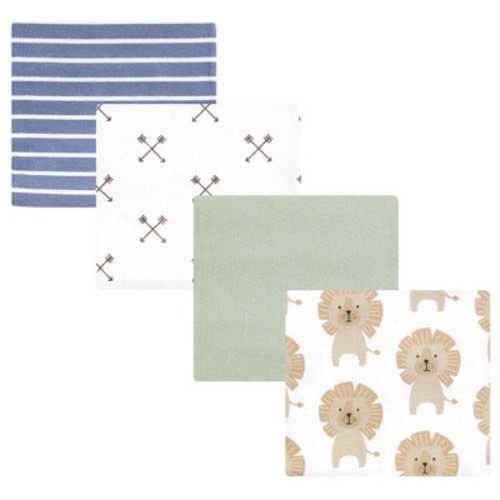 Hudson Baby Infant Boys Cotton Flannel Receiving Blankets 4pk, Modern Lion, One Size