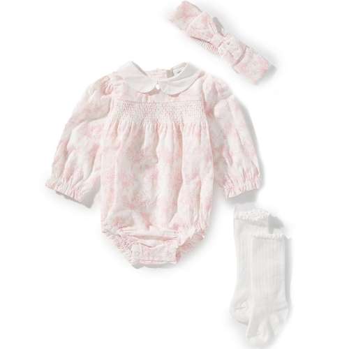 Little Me Baby Girls Long-Sleeve Toile-Bow-Pattern Bodysuit