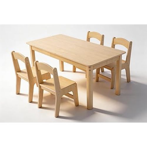 Toddler Table and Chair Set, Anti-Slip Legs & Rounded Corners, Sturdy Wooden Kids Table and Chairs for Eating, Learning and Playtime【44.3inch L*21.65 inch W】(1 Table and 4 Chairs)