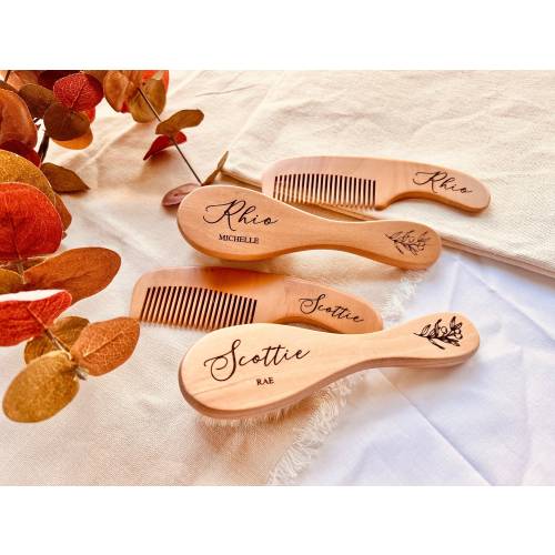 Personalized Wooden Baby Brush and Comb Set: Engraved Keepsake Gift