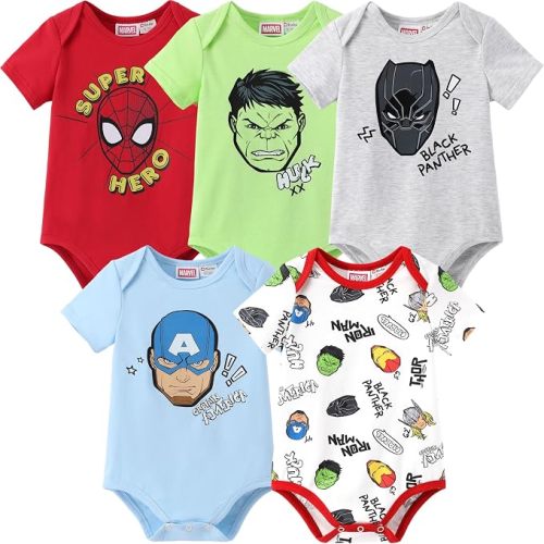 Disney Marvel Cars Toy Story Short-Sleeve Baby Boys Bodysuits, Pack of 5