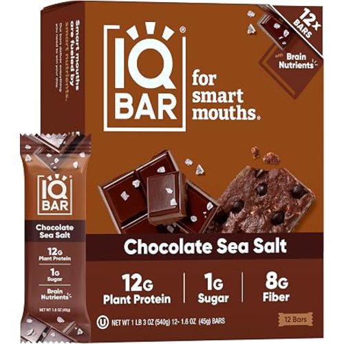 IQBAR Clean Protein Bars, Low Sugar Keto, Chocolate Sea Salt 12-Count