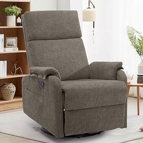 Recliner Chairs, Swivel Rocking Recliner Chair for Adults, Glider Rocking Chair, Small Nursery Recliner for Living Room, Reclining with Modern-Designed Armrests, Chenille, Brown