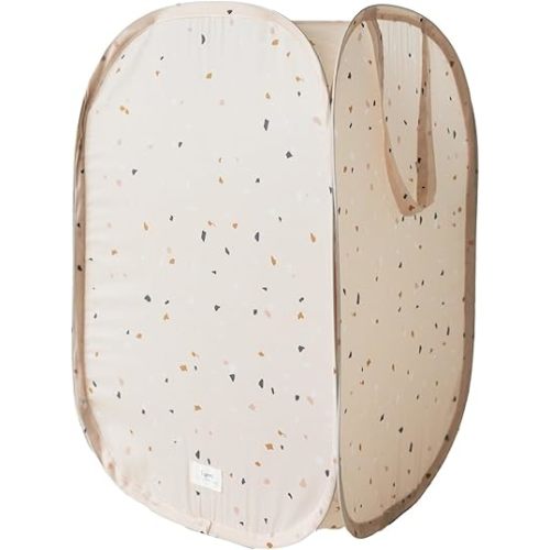 3 Sprouts Pop Up Hamper - Collapsible Laundry Basket, Popup & Foldable Design - Durable Waterproof Fabric for Dirty Clothes, Toys & Towels - Ideal for Dorms, Bedrooms & Baby Nurseries (Terrazzo Beige)