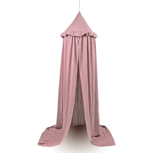MAMERIA Kids Bed Canopy with Frills Cotton Hanging Tent Curtain Net for Reading Nook Hideaway Bedding Play Room Decor (Dusty Rose)