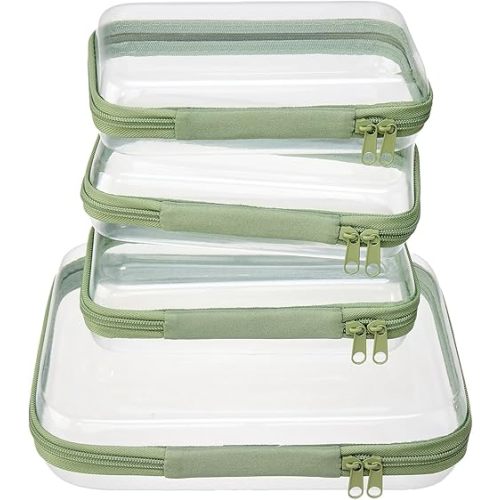 4 pcs Clear Zipper Pouches,Hard Shell Zipper Case, Toiletry Bag for Travel, CLear Diaper Bag, Toiletry Pouch, Travel Organizer, Clear Cosmetic Bag,Toy Storage Bins (M+3S) (Mint Green)