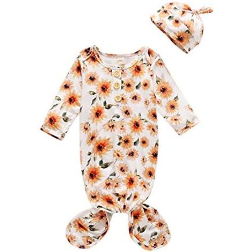 Moru Infant Baby Girls Cotton Sleeper Gowns Organic Cotton Floral Kimono Knotted Gown