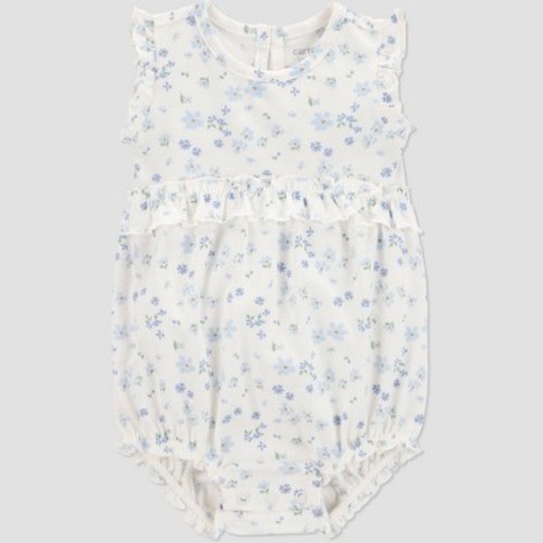 Carter's Just One You® Baby Girls' Floral Bubble Romper - Blue/Ivory Newborn