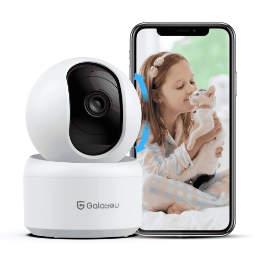 Galayou Indoor Security Camera with 2K FHD, 360° Pan & Tilt, Night Vision, Two-Way Audio, Motion Detection, Siren Alarm