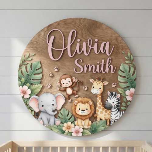Personalized Name Sign for Nursery, Safari Animal Wooden Wall Decor, Custom Baby Name Sign, Jungle Baby Room Decor, Baby Shower Gift