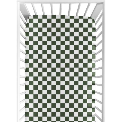 Sweet Jojo Designs Boy, Girl, Unisex/Gender Neutral Baby Fitted Crib Sheet Gingham Checkered Plaid Green and White