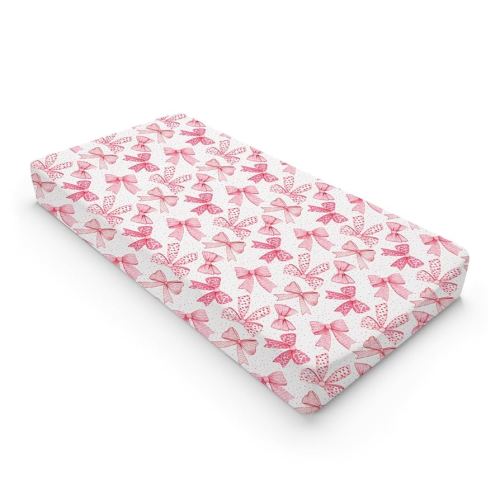 Pink Valentine's Bows Baby Changing Pad Covers for Girls 32''x16'' Girly Pink Hair Bows Fitted Diaper Change Table Pad Mats Valentine Hearts Love Soft Breathable Nursery Cradle & Bassinet Sheets Pink