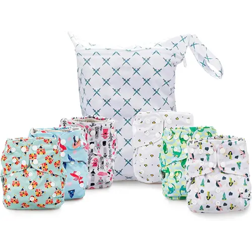 Simple Being Reusable Cloth Diapers, Double Gusset, One Size Adjustable, Washable Soft Absorbent, Waterproof Cover, Eco-Friendly Unisex Baby Girl Boy, six 4-Layers Microfiber Inserts (Knights Dragons)