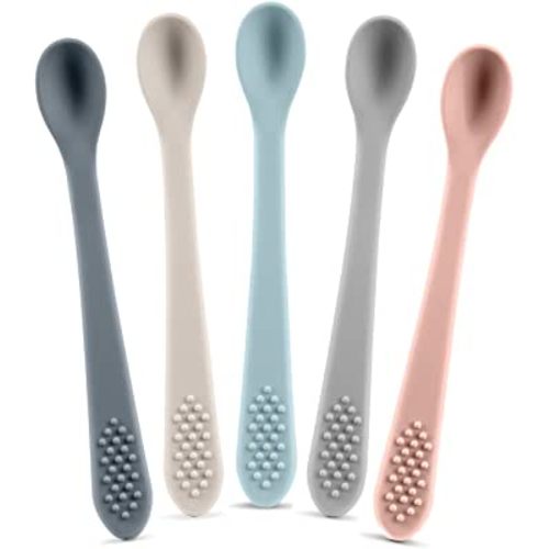 Best First Stage Baby Infant Spoons, 5-Pack, Soft Silicone Baby Spoons Training Spoon Gift Set for Infant