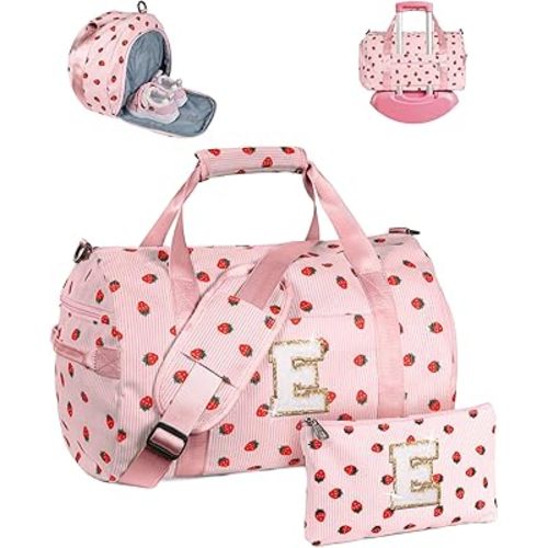 Dance Bag-Gifts for Teenager, Girls Gym Bag, Kids Personalized Weekend Duffel Bags with Shoe Compartment, Overnight Tote with Makeup Pouch, 8 Year Old Girl Birthday Gift (Letter E)