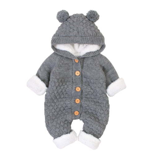 Weebloom Boys Sweater Baby Plus Velvet Winter Warm Coat Knit Outwear Hooded Jumpsuit Tops Sweaters 3-6 Months Grey