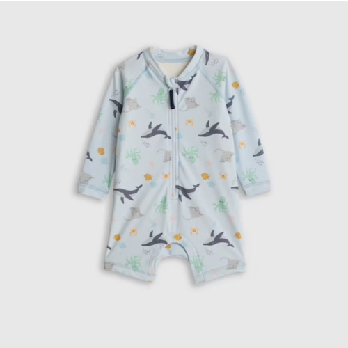 Long Sleeve Zip-Up Rash Guard One-Piece - Baby in Under the Sea