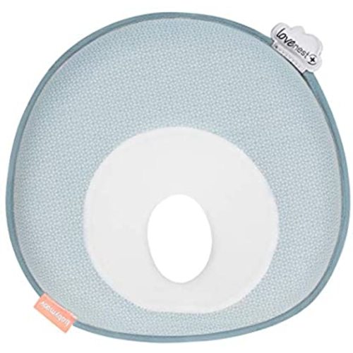 Babymoov Lovenest Plus Baby Pillow | Pediatrician Designed Infant Head & Neck Support to Prevent Flat Head Syndrome (Patented Design), Mosaic Blue