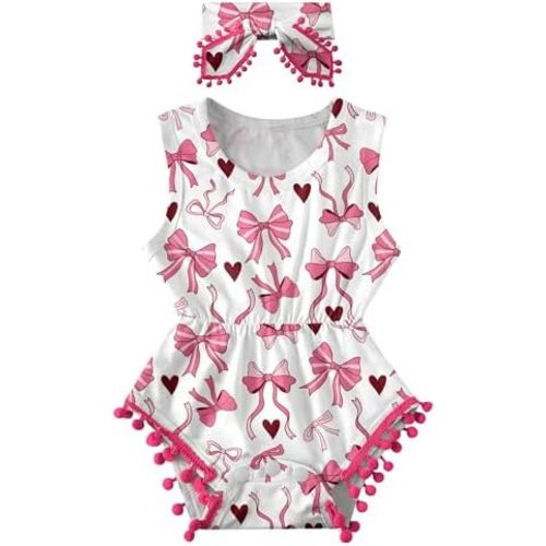 UNICOMIDEA Baby Girl Clothes 0-24 Months Floral Sleeveless Baby Cowgirl Newborn Romper Jumpsuit Outfit Set with Headband