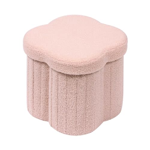 B FSOBEIIALEO Storage Ottoman Cube, Flowers Shaped Ottomans with Storage Foot Stool Footrest for Lving Room, Boucle Ottoman Seat for Dorm Room,Faux Teddy Fur, Pink 12.6"x12.6"x12.6"