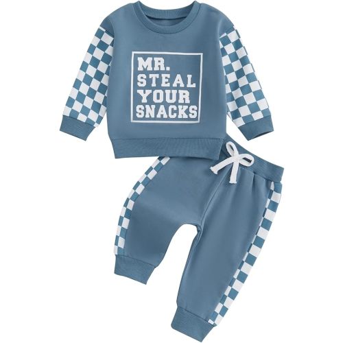 BeQeuewll Fall Winter Toddler Baby Boy Clothes 2Pcs Color Block Crewneck Sweatshirt and Pants Sweatsuit Little Boy Clothing