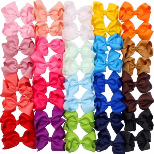JOYOYO 40Pcs 4.5 inch Baby Hair Bows Alligator Clips Grosgrain Ribbon Big Bows Clips For Girls Toddlers Kids Children 20 Colors In Pairs