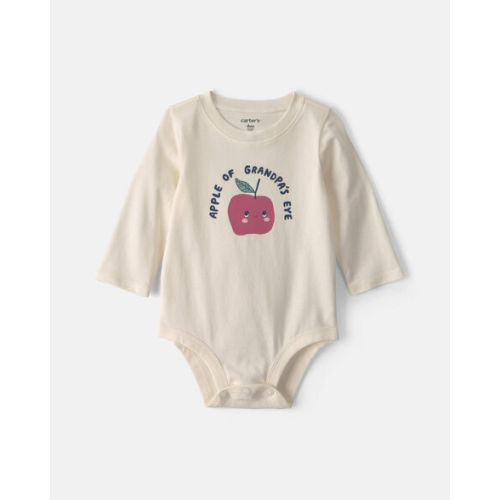 Baby 'Apple Of Grandpa's Eye' Apple Long-Sleeve Graphic Bodysuit - Cream | Carter's