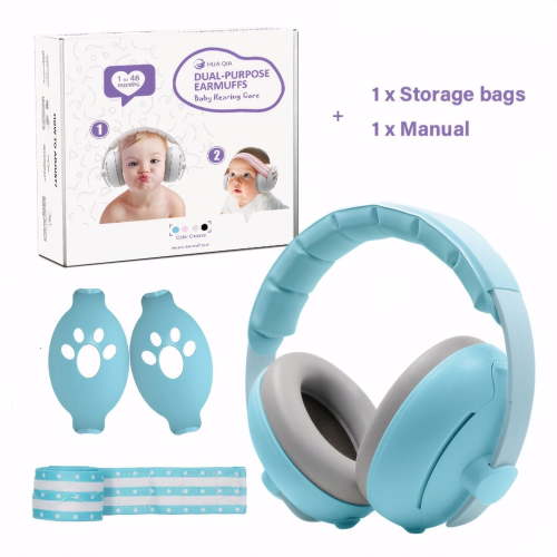 2-in-1 Baby Ear Muffs for Hearing Protection, Noise Cancelling Earmuffs for Babies and Toddlers up to 48 Months, Blue