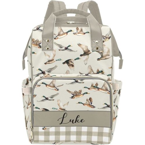 Personalized Mallard Duck Diaper Backpack with Name, Custom Baby Bag for Mom and Dad, Waterproof Nursing Backpack, Gift for Baby Shower