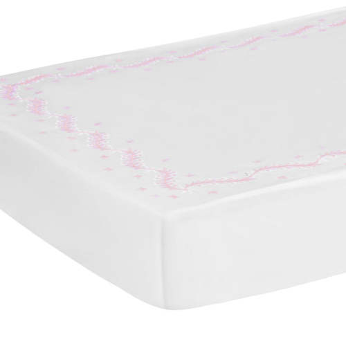Embroidered Crib Sheet in Blush | Over The Moon