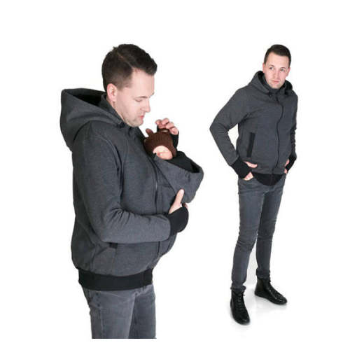 Baby Joy Two in one multifunctional kangaroo dad sweater - Dark grey / L
