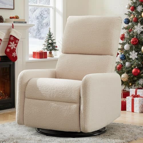 Korser 360° Swivel Glider Chair, Rocking Chair Nursery with Side Pockets, Deep Cushioned Seat, Nursery Chair with Steel Structure Base, Sherpa Swivel Chairs for Living Room, Bedroom, Baby Room