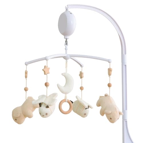 Crib Mobile 35 Lullaby Music, Cotton Baby Mobiles for Cribs & Pack N Play, Easy to Install, Stuffed Animals Hanging Toys Newborn Boys & Girls, Bear