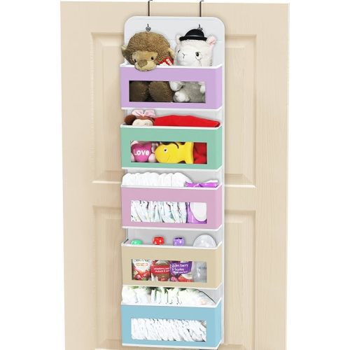 Simple Houseware 5 Clear Window Pocket Over Closet Door Storage Hanging Organizer for Bedroom, Bathroom, Pantry, Colorful