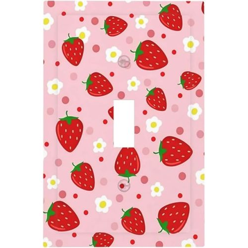 Pink Strawberry Floral Light Switch Cover 1 Gang Single Toggle Fruit Daisy Flower Decorative Wall Plate Switchplate Receptacle Faceplate for Bathroom Bedroom