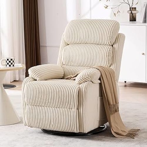 Adult 360° Rocking Recliner Chair，Nursery Rocker Reclining Chair with Side Pocket, a Comfy upholstered Single Sofa Armchair. Suitable for Living Room, Bedroom Nursing use, Velvet Fabric in Beige