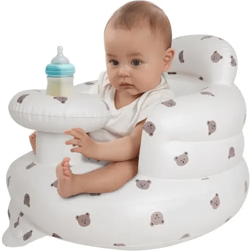 Zenflux Inflatable Baby Chairs with Tray for Babies 3 Months and Up, Sit Me Up Floor Seats for Sitting Up, Built in Air Pump Baby Seats for Kids, Blow Up Baby Chair with Back Support - Cute Bear
