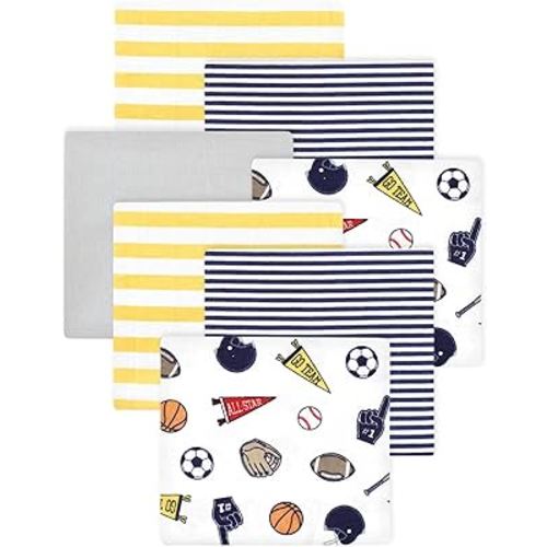 Little Treasure Hudson Baby Cotton Poly Flannel Receiving Blankets Multipack, Blue Sports Fan, 30x30 inches
