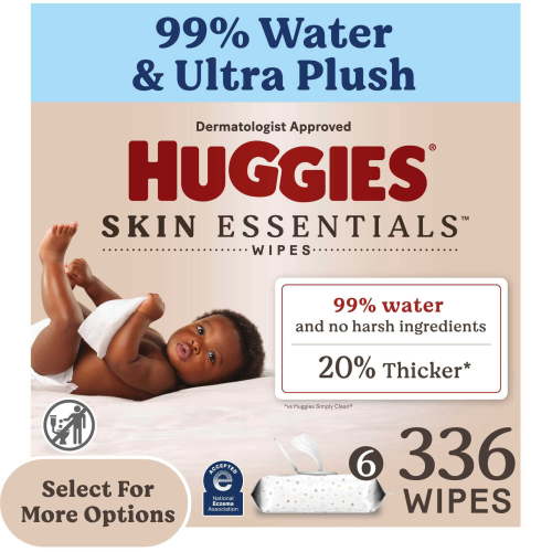 Huggies Skin Essentials Sensitive Baby Wipes, Unscented, 6 Pack, 336 Total Count (Select for More)