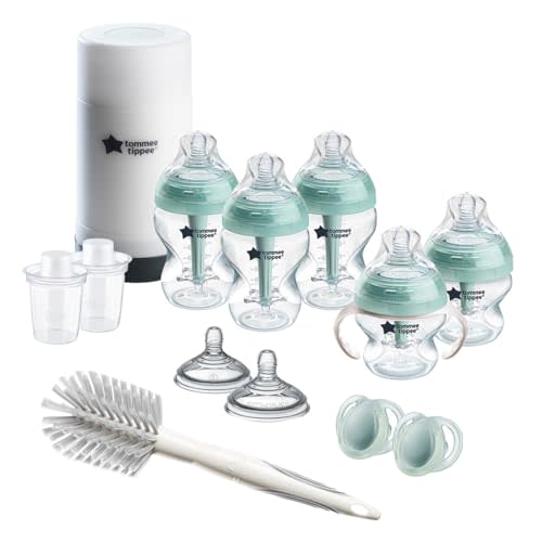 Tommee Tippee Advanced Anti-Colic 14 Piece Baby Bottle, Travel Bottle Warmer & Pacifier Set, 5 BPA Free Bottles, 0+ Months, 2 Newborn Pacifiers, 2 Extra Nipples, Cleaning Brush, Bottle Handles
