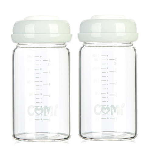 Wide Neck Baby Bottle,Glass Breastmilk Storage Pump Bottles,6oz,BPA Free,2 Gray Lids